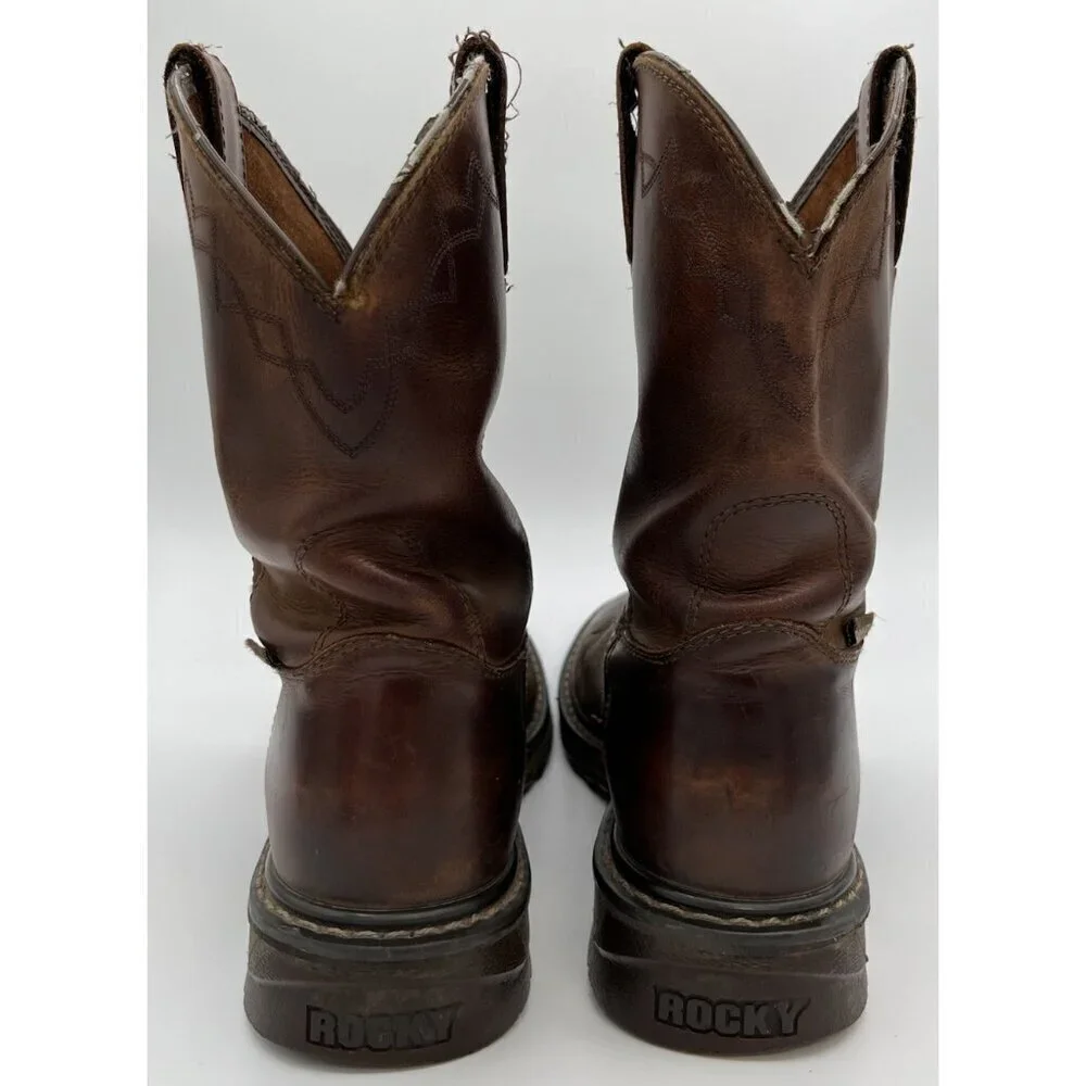 Rocky Original Ride Roper Men’s Brown Leather Western Work Boots Size 9M